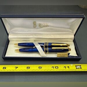 Bill Blass Continental Blue Marble Gold pen and pencil set 221-4 w/box